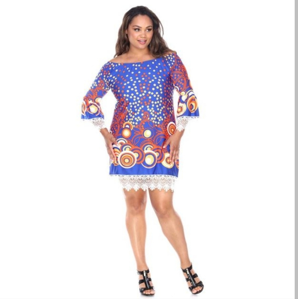 1x White Mark Lenora 3/4 Lace Bell Sleeve Dress
